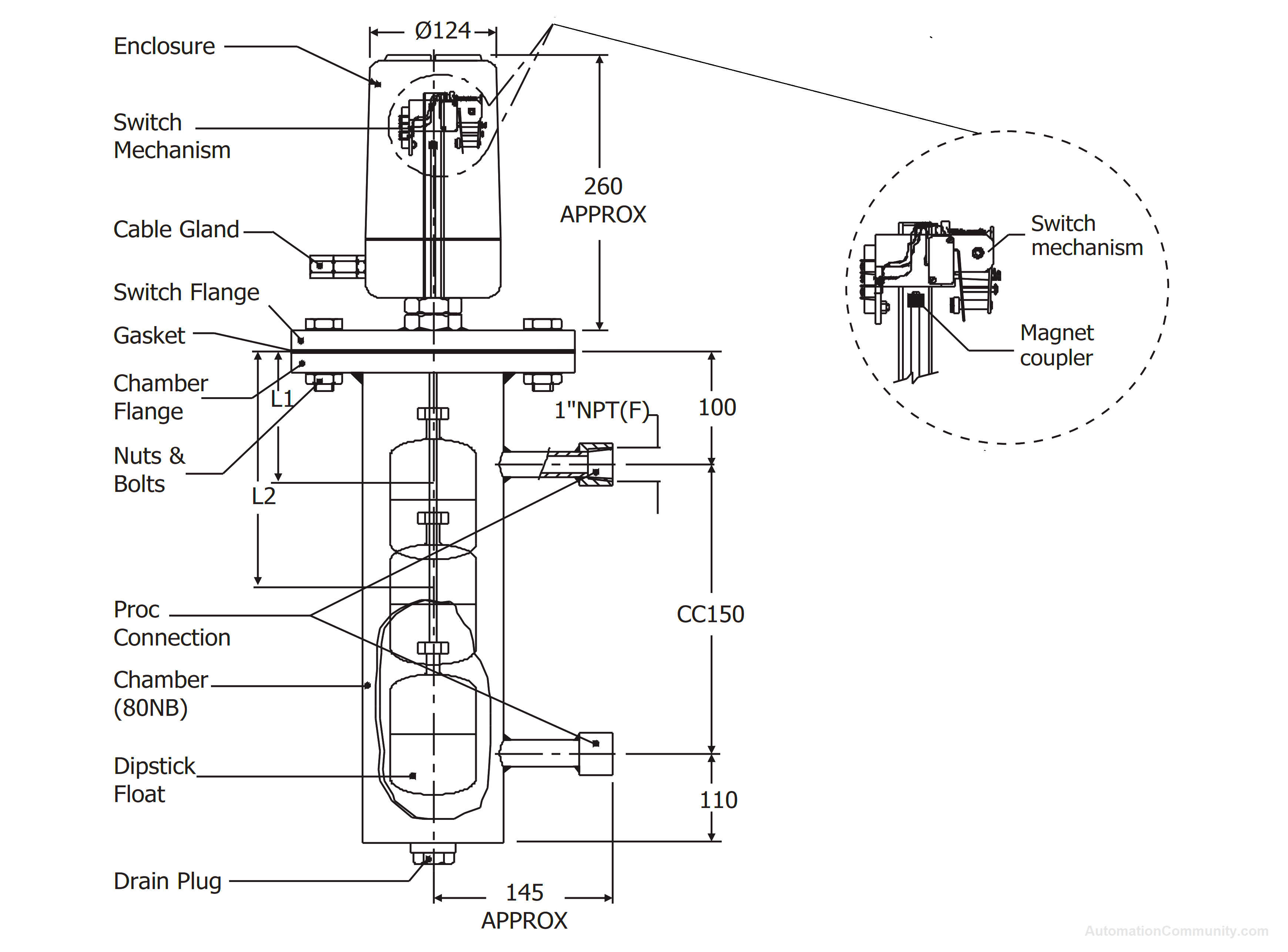 Chamber Float Magnetic Level Switch